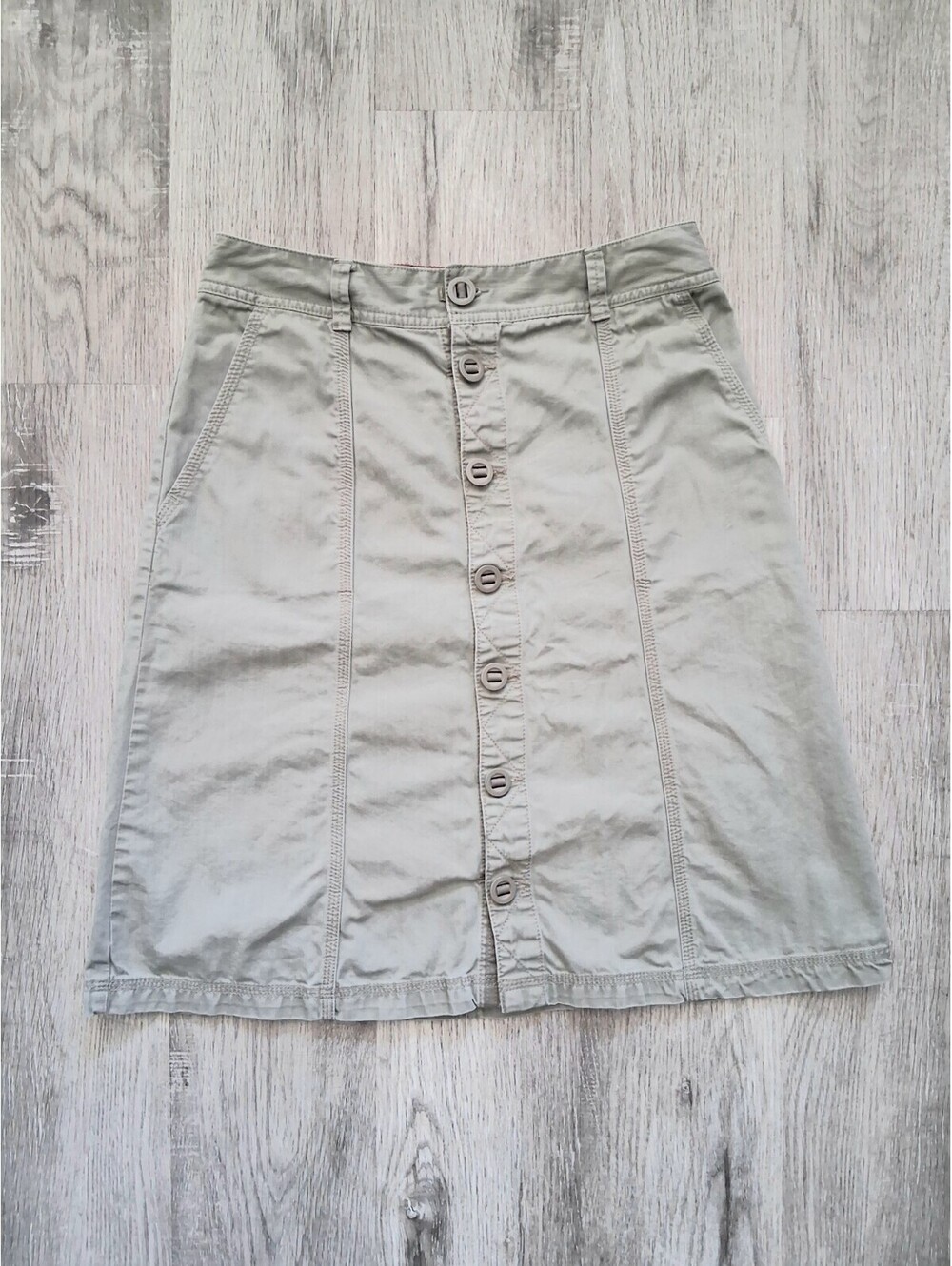 Vtg Y2K Eddie Bauer Size 4, 27x22 Sage Green Cotton Button Front A-Line Skirt